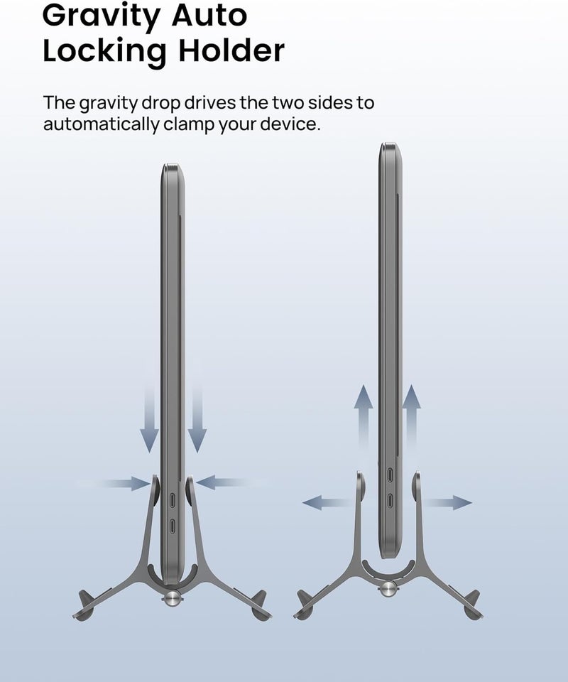 SODI Vertical Laptop Stand for Desk, Gravity Auto Lock MacBook Stand, Aluminum Laptop Holder Vertical Compatible with MacBook Pro, Air, Tablet, Space-Saving Organize Work & Home Office, Gray - Image 2